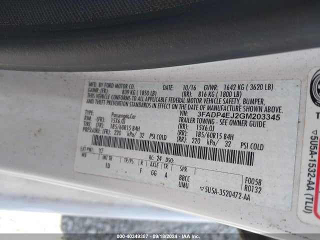 Ford FIESTA SE 2016 3FADP4EJ2GM203345 Image 9