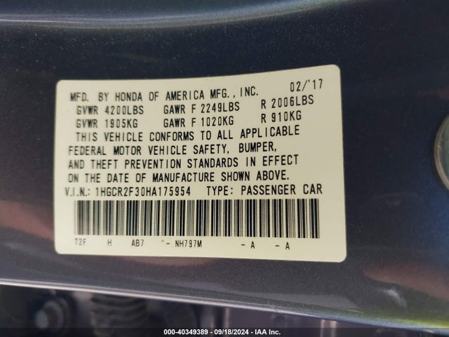 Honda Accord 2017 1HGCR2F30HA175954 Image 23