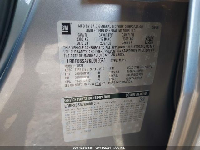 LRBFXBSA7KD009523 Buick Envision Fwd Preferred
