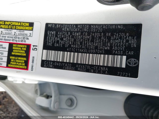 Toyota CAMRY LE 2020 4T1C11AK6LU997045 Image 9