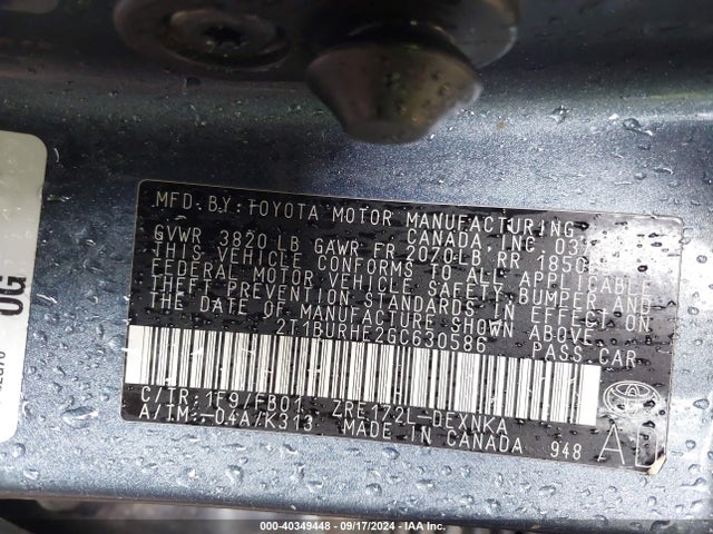 Toyota COROLLA LE 2016 2T1BURHE2GC630586 Image 9