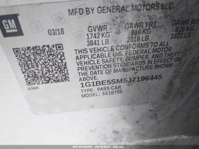 1G1BE5SM5J7196445 Chevrolet Cruze Lt Auto