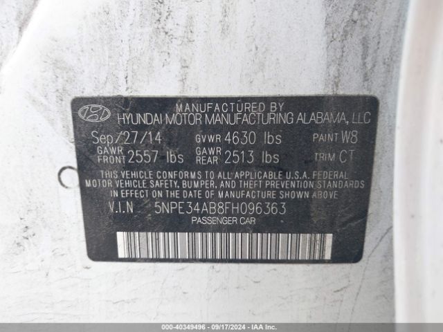 5NPE34AB8FH096363 Hyundai Sonata Sport 2.0t