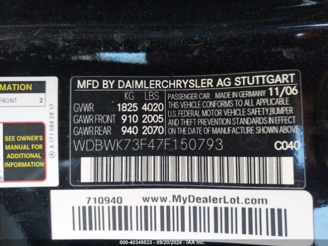 2007 MERCEDES-BENZ SLK 55 AMG WDBWK73F47F150793 Photo 8
