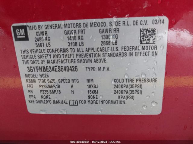 3GYFNBE34ES640426 Cadillac Srx Luxury Collection