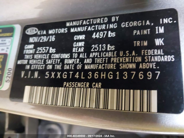 KIA Optima Lx 2017 5XXGT4L36HG137697 Image 9