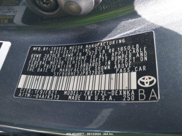 5YFBURHE2JP812005 Toyota COROLLA LE