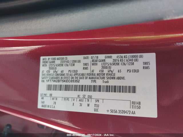 Ford F-250 Platinum 2019 1FT7W2BT5KEC05352 Image 9
