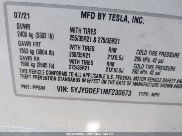 5YJYGDEF1MF230673 Tesla Model Y Performance Dual Motor All-wheel Drive