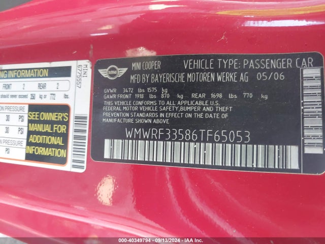 2006 MINI COOPER WMWRF33586TF65053 Photo 8