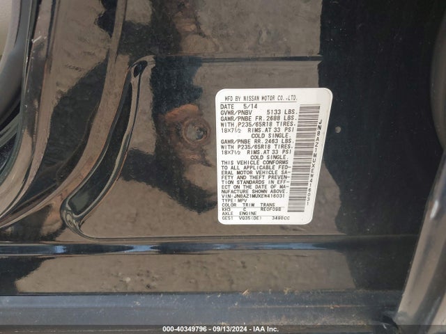 Nissan MURANO SV 2014 JN8AZ1MUXEW416031 Image 9