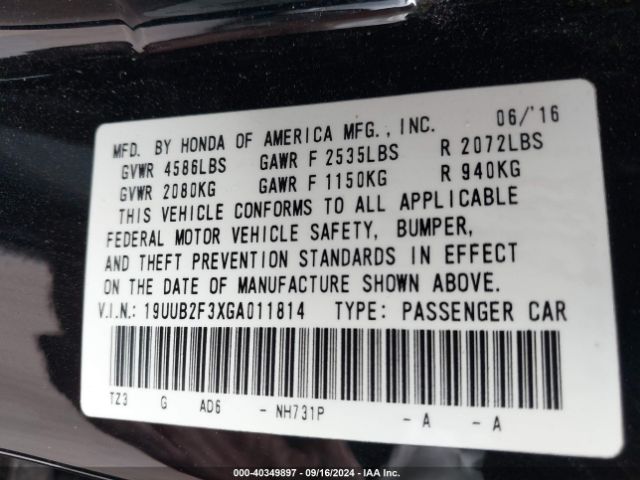 19UUB2F3XGA011814 Acura Tlx V6