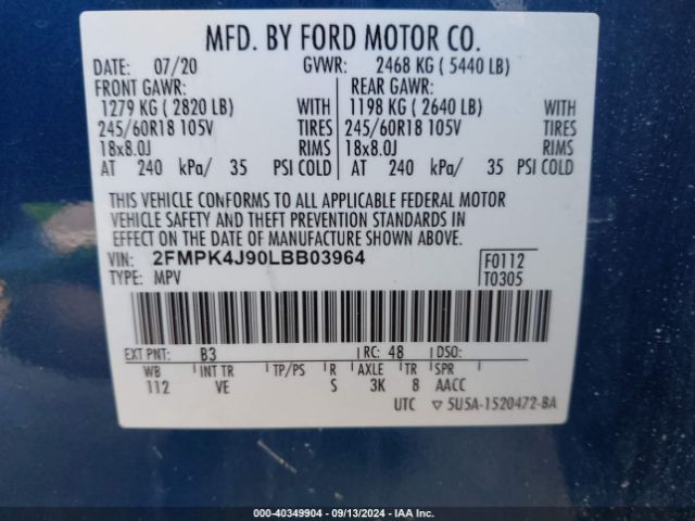 2FMPK4J90LBB03964 Ford EDGE SEL