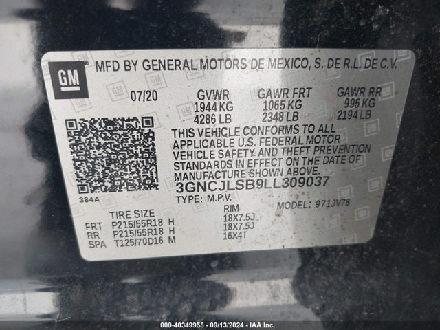 Chevrolet Trax Fwd Lt 2020 3GNCJLSB9LL309037 Image 9