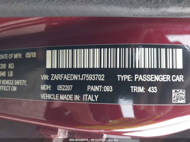 ZARFAEDN1J7593702 Alfa Romeo Giulia Awd