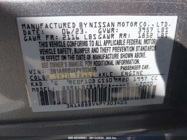 Nissan Sentra S Xtronic Cvt 2023 3N1AB8BV4PY303405 Image 9