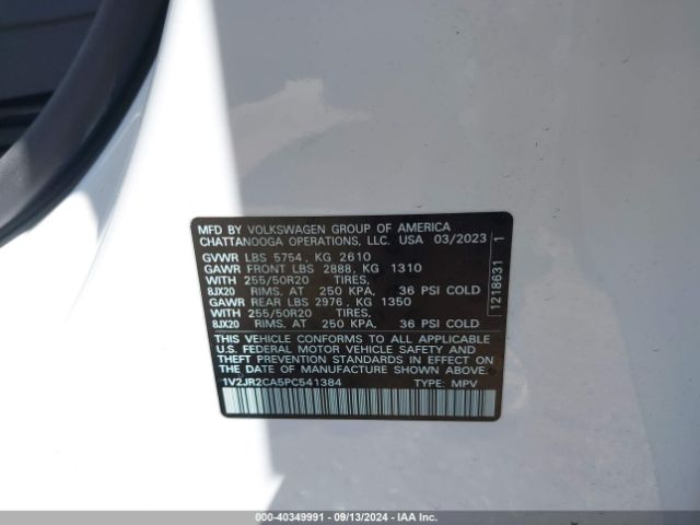 1V2JR2CA5PC541384 Volkswagen Atlas 3.6l V6 Se W/technology