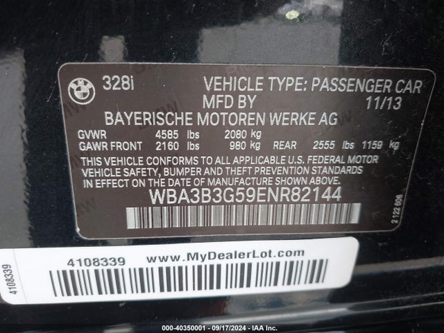 BMW 328i Xdrive 2014 WBA3B3G59ENR82144 Image 9
