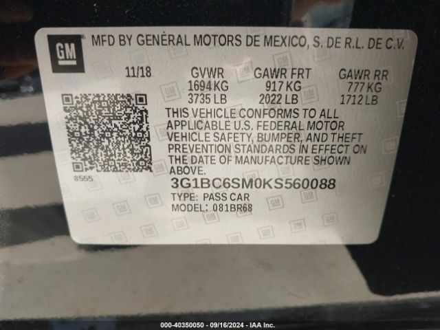 3G1BC6SM0KS560088 Chevrolet CRUZE LS