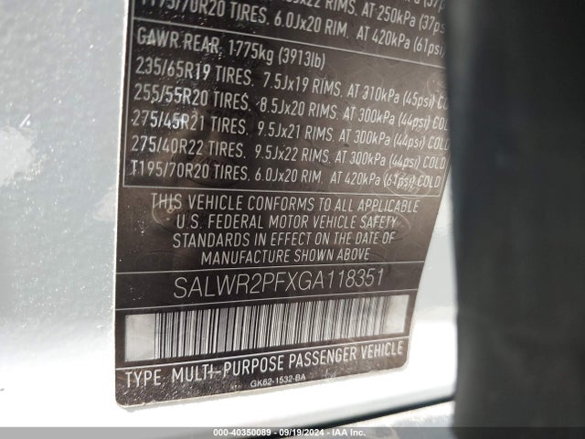 SALWR2PFXGA118351 Land Rover Range Rover Sport 3.0l V6 Supercharged Hse