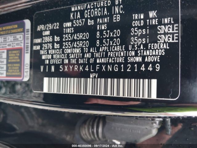 5XYRK4LFXNG121449 KIA Sorento Sx Prestige
