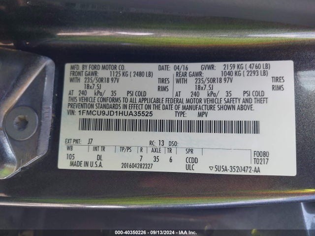 Ford Escape Titanium 2017 1FMCU9JD1HUA35525 Image 9