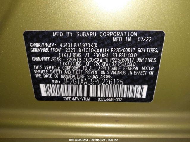 JF2GTAAC9PG226125 Subaru Crosstrek
