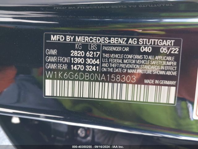 W1K6G6DB0NA158303 Mercedes-Benz S 500 4matic