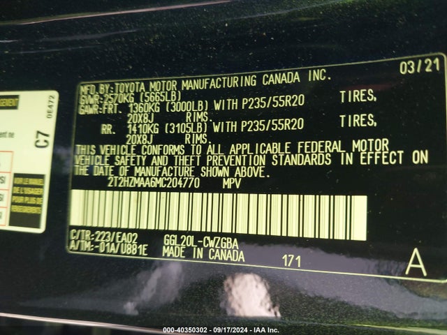 2T2HZMAA6MC204770 Lexus RX 350