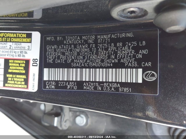 58AEA1C15MU010944 Lexus Es 300h Luxury
