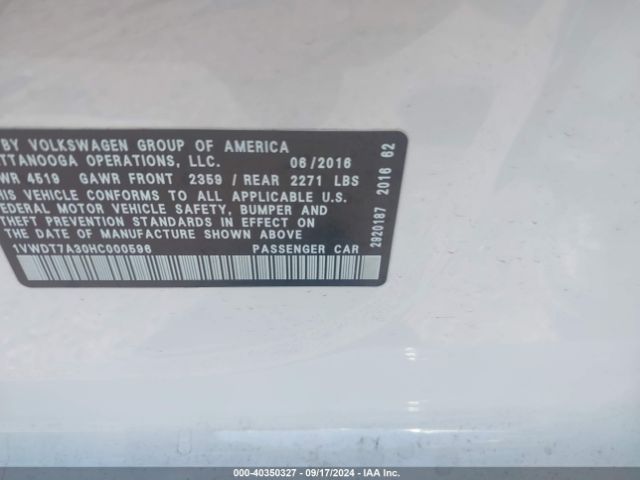1VWDT7A30HC000596 Volkswagen Passat 1.8t R-line
