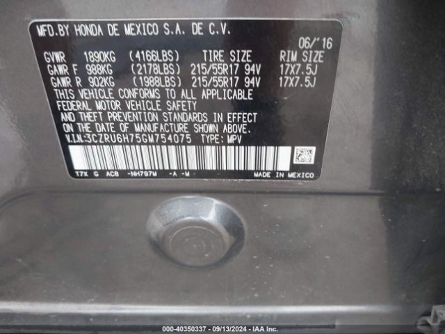 3CZRU6H75GM754075 Honda Hr-v Ex-l