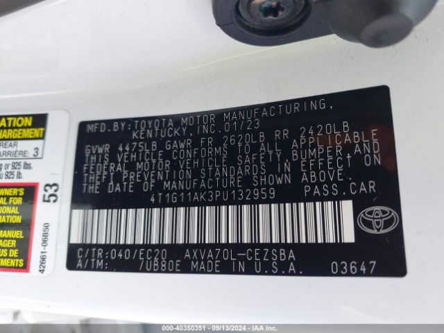 4T1G11AK3PU132959 Toyota Camry Se Nightshade Edition