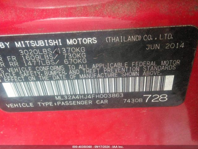ML32A4HJ4FH003863 Mitsubishi MIRAGE ES