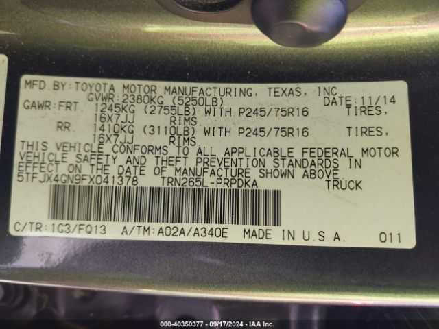 5TFJX4GN9FX041378 Toyota Tacoma Prerunner