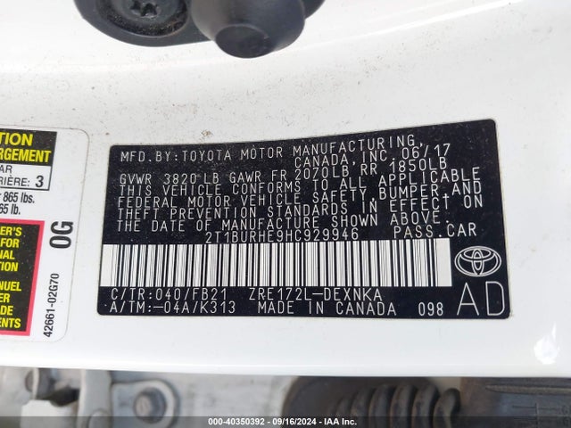 Toyota COROLLA LE 2017 2T1BURHE9HC929946 Image 9