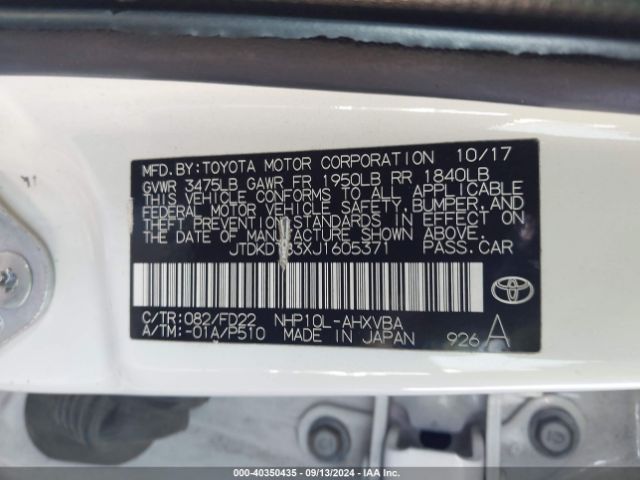 JTDKDTB3XJ1605371 Toyota Prius C One