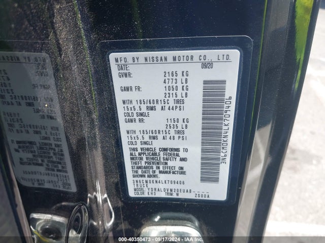 3N6CM0KN4LK709406 Nissan Nv200 Compact Cargo S Xtronic Cvt