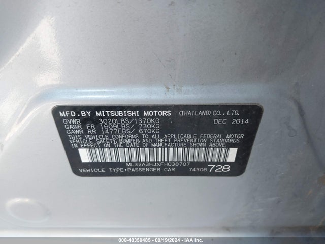 ML32A3HJXFH038787 Mitsubishi MIRAGE DE