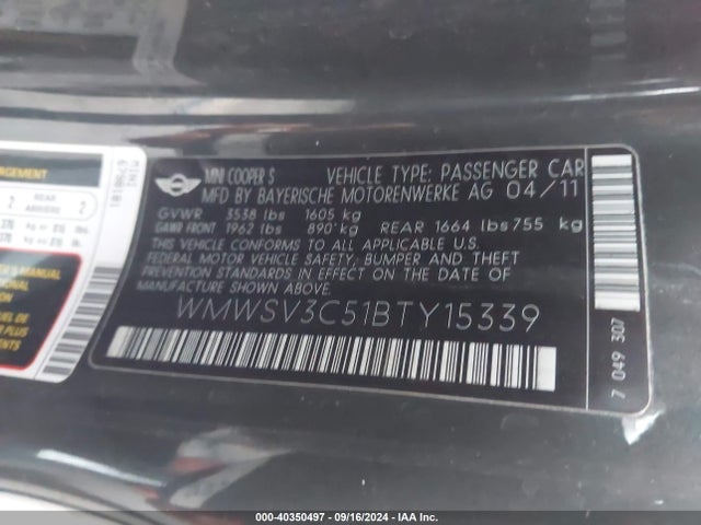 2011 MINI COOPER S WMWSV3C51BTY15339 Photo 8