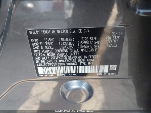 3CZRU5H39HG700883 Honda HR-V LX