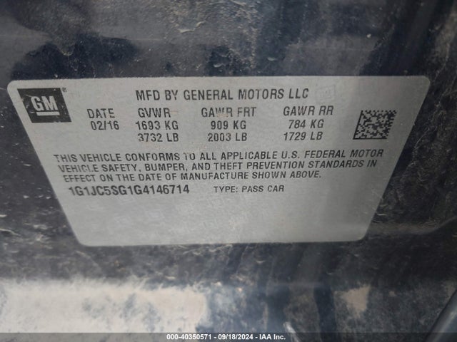 Chevrolet Sonic Lt Auto 2016 1G1JC5SG1G4146714 Image 9