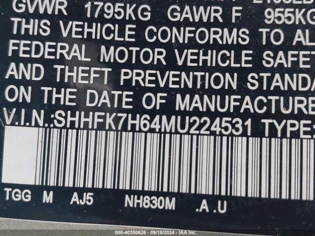 SHHFK7H64MU224531 Honda CIVIC EX