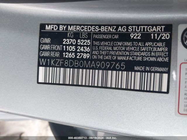 W1KZF8DB0MA909765 Mercedes-Benz E 350