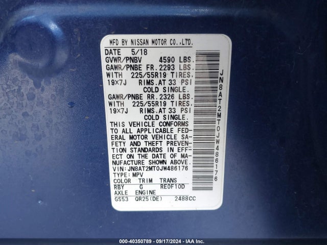 Nissan Rogue Sl 2018 JN8AT2MT0JW486176 Image 9
