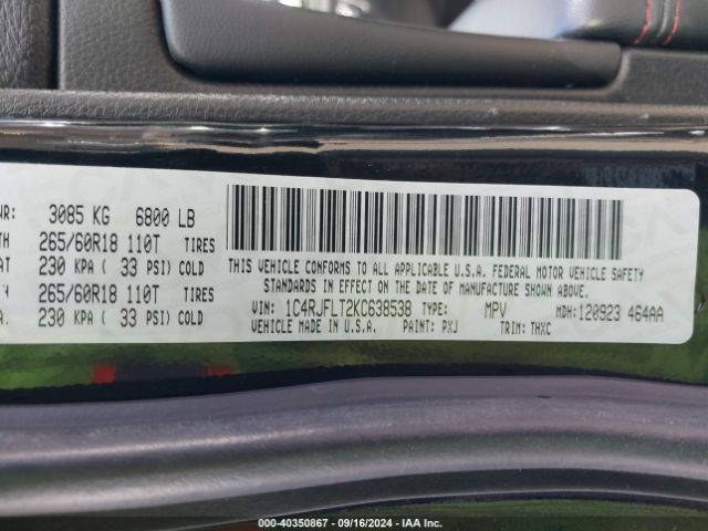1C4RJFLT2KC638538 Jeep Grand Cherokee Trailhawk 4x4