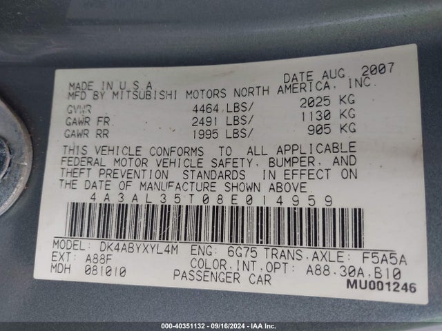 2008 MITSUBISHI ECLIPSE SPYDER 4A3AL35T08E014959 Photo 8