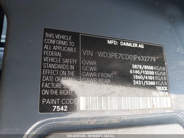WD3PE7CD0JP632779 Mercedes-Benz Sprinter 2500 Standard Roof V6