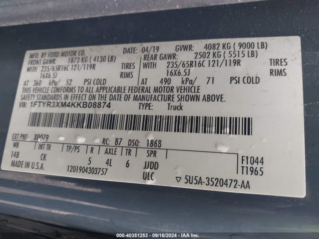 Ford Transit-250 2019 1FTYR3XM4KKB08874 Image 9