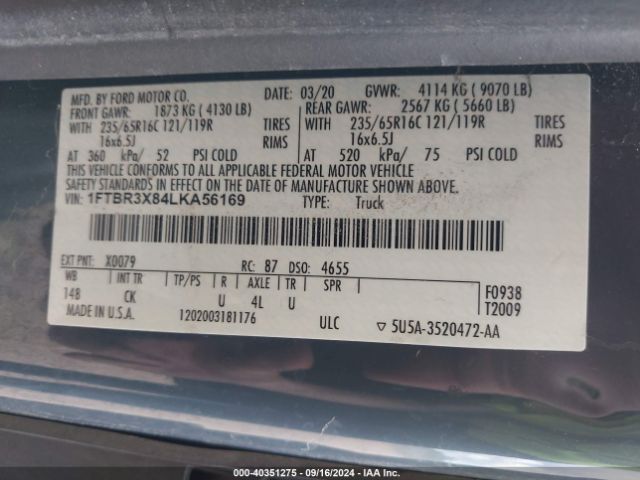 1FTBR3X84LKA56169 Ford Transit-250 Cargo Van